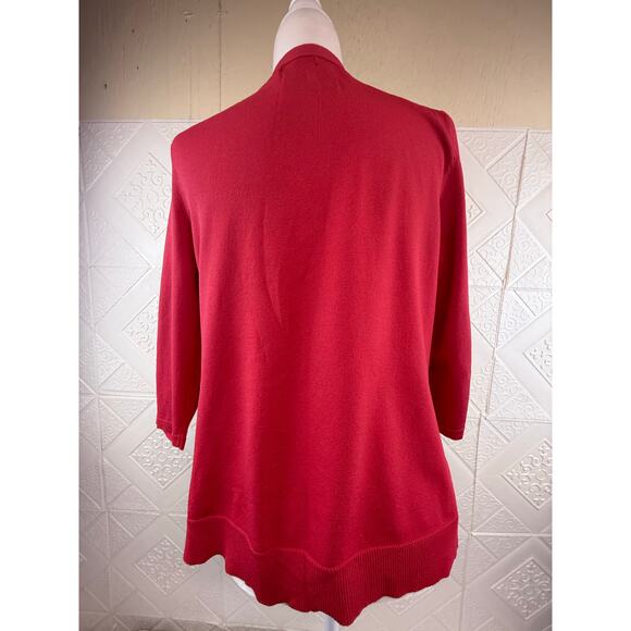 Red Cardigan sweater women's size Large 3/4 sleeve George flaw see description - Picture 3 of 16